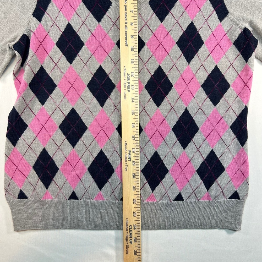 Brooks Brothers 346 Womens XL Gray Pink Argyle V-Neck 100% Merino Wool Sweater - Picture 4 of 7